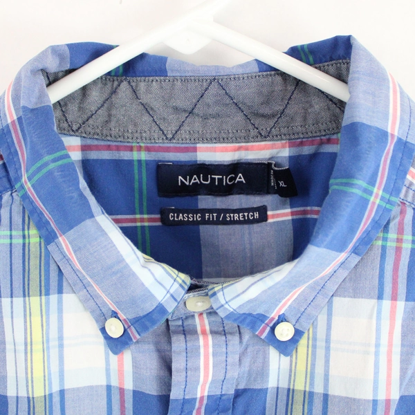 Nautica Classic Fit Blue Plaid Button-Down Shirt Men's Size XL