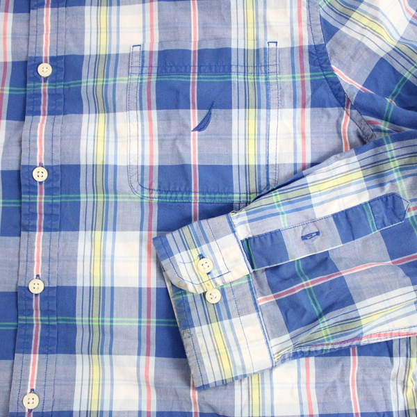 Nautica Classic Fit Blue Plaid Button-Down Shirt Men's Size XL