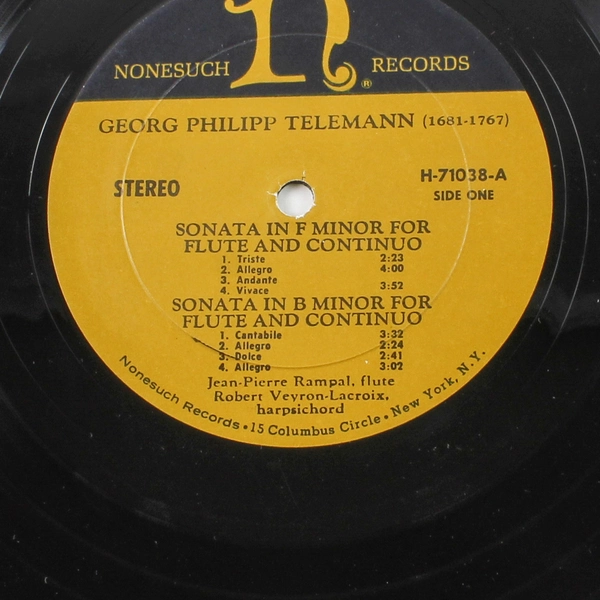 Georg Philipp Telemann Sonata Vinyl LP - Flute & Harpsichord, Untested