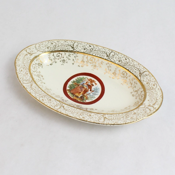 Vintage Oval Porcelain Serving Bowl by MACO 5" x 8.25" 22Kt Plated Trim
