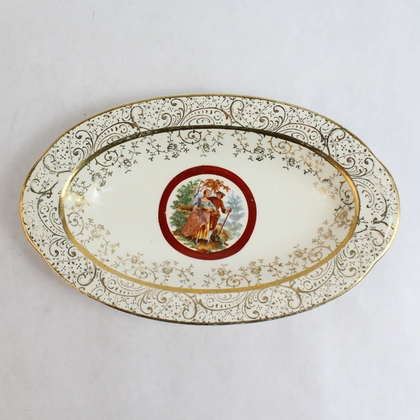 Vintage Oval Porcelain Serving Bowl by MACO 5" x 8.25" 22Kt Plated Trim