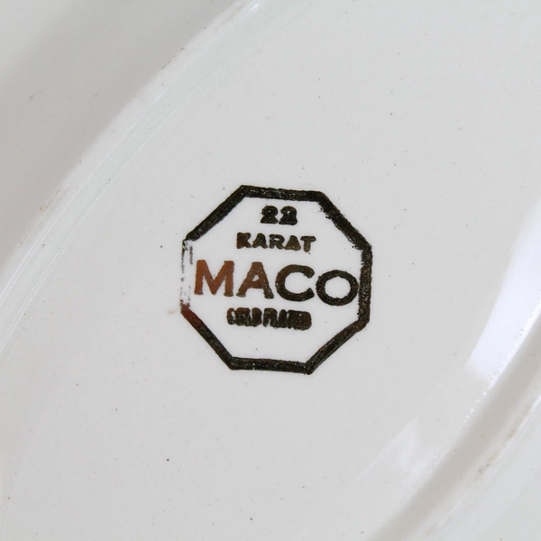 Vintage Oval Porcelain Serving Bowl by MACO 5" x 8.25" 22Kt Plated Trim