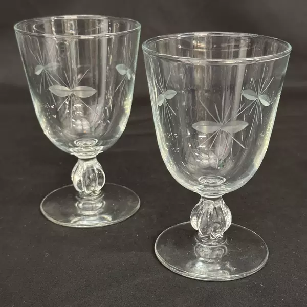 Set Of 2 Libbey Starglow Cut Crystal Water Goblets 5.5 Inch