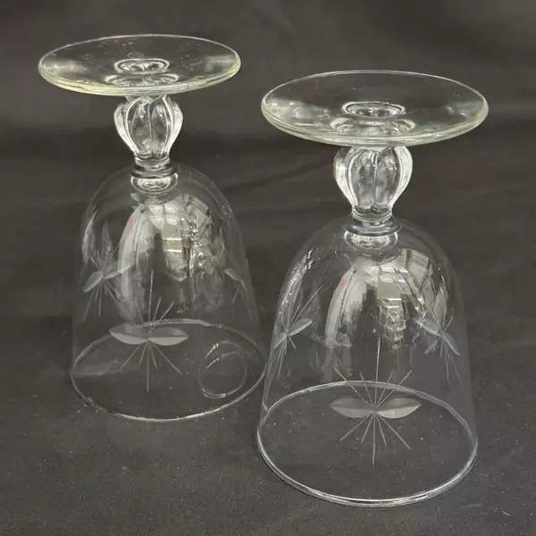 Set Of 2 Libbey Starglow Cut Crystal Water Goblets 5.5 Inch