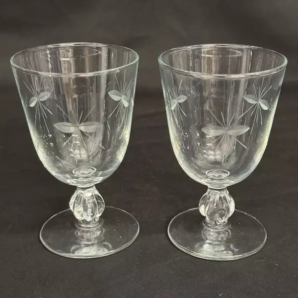 Set Of 2 Libbey Starglow Cut Crystal Water Goblets 5.5 Inch