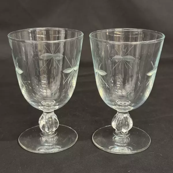 Set Of 2 Libbey Starglow Cut Crystal Water Goblets 5.5 Inch