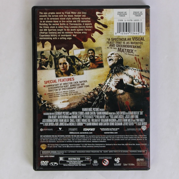 300 DVD Movie Widescreen Gerard Butler Action Adventure Film