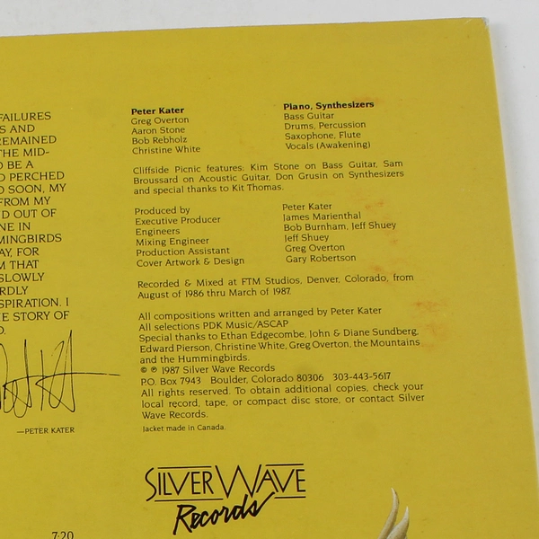 Peter Kater The Fool and The Hummingbird LP 1987 Silver Wave Records