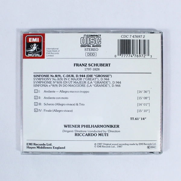 Schubert Symphony No. 8 & 9 CD Riccardo Muti Wiener Philharmoniker 1987