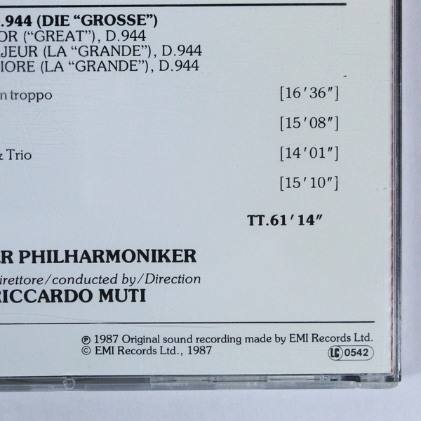 Schubert Symphony No. 8 & 9 CD Riccardo Muti Wiener Philharmoniker 1987