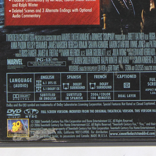 X-Men The Last Stand DVD Movie Film Full Screen Marvel Superhero Action