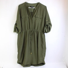 Mossimo Women's Size Large Green 3/4 Sleeve Length Knee High Dress Flawed