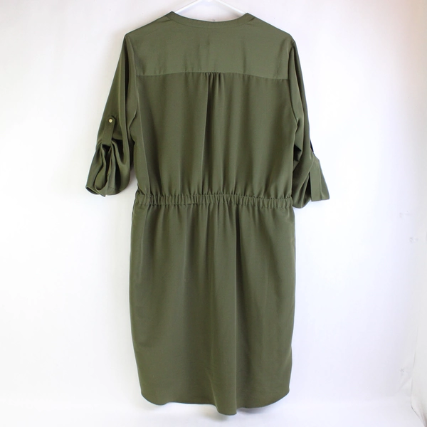 Mossimo Women's Size Large Green 3/4 Sleeve Length Knee High Dress Flawed