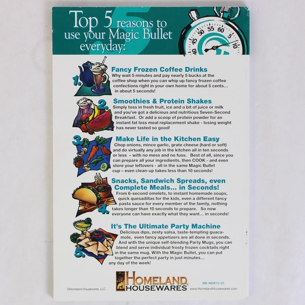 Magic Bullet 10 Second Recipes Cookbook & User Guide Book