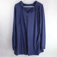 Lotusmile Blue Hooded Long-Sleeved Top Women's Size XXL