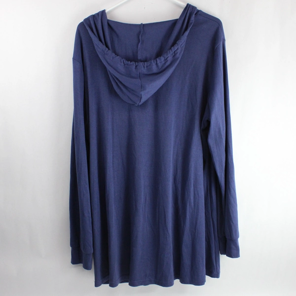 Lotusmile Blue Hooded Long-Sleeved Top Women's Size XXL