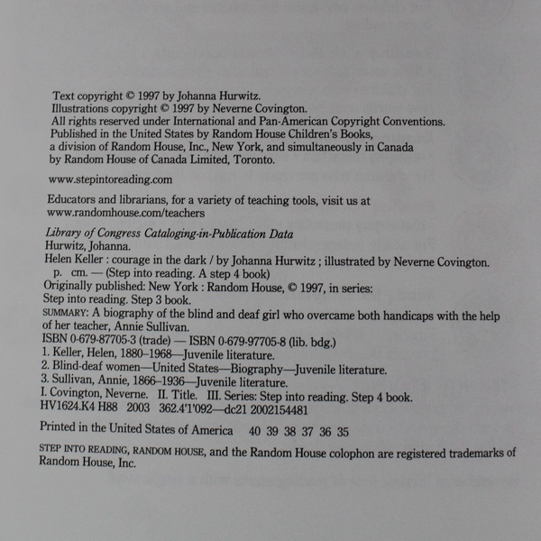Lot of 4 Helen Keller Step Into Reading Books - Courage in the Dark 1997