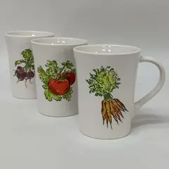 Set of 3 Signature Farmers Market Ceramic Coffee Mugs Beets Carrots Tomatoes