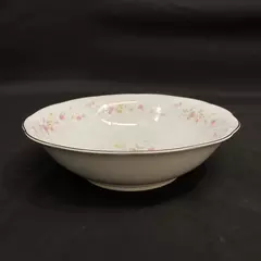Yong Shen Hand Painted China Vegetable Bowl White With Flowers Platinum Rim