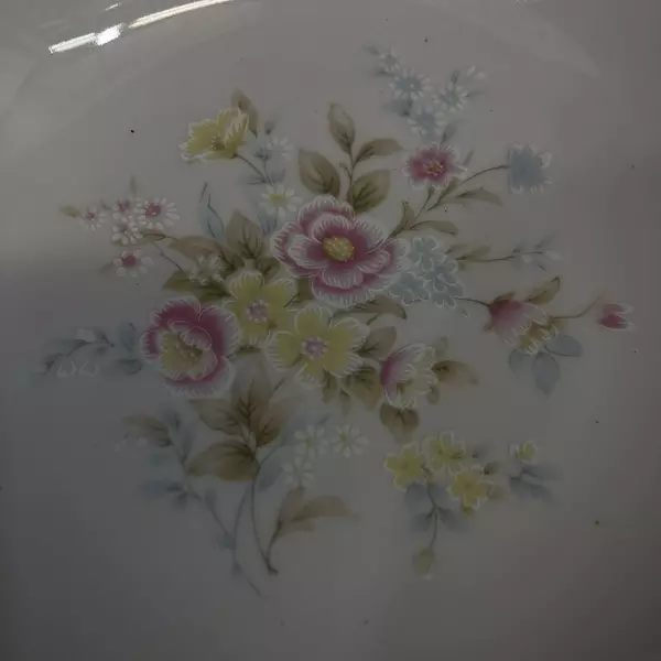 Yong Shen Hand Painted China Vegetable Bowl White With Flowers Platinum Rim