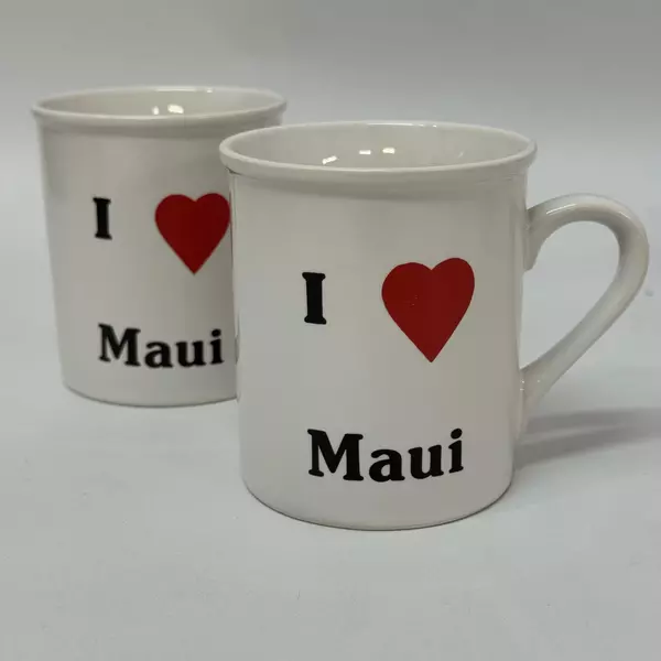 Vintage 1980s Heart I Love Maui Hawaii Travel Souvenir Coffee Mug Cup