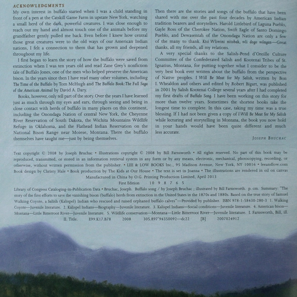 Buffalo Song by Joseph Bruchac 2013 Lee & Low Books Hardcover 1st Edition