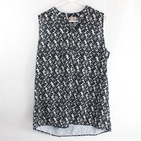 Simply Noelle Black White Salmon Floral Sleeveless Blouse Women's L/XL 12-14