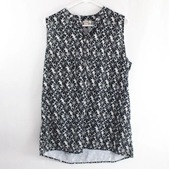 Simply Noelle Black White Salmon Floral Sleeveless Blouse Women's L/XL 12-14