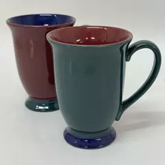 Set of 2 Pfaltzgraff Designer Collection Footed Coffee Mugs Burgundy Cobalt Blue