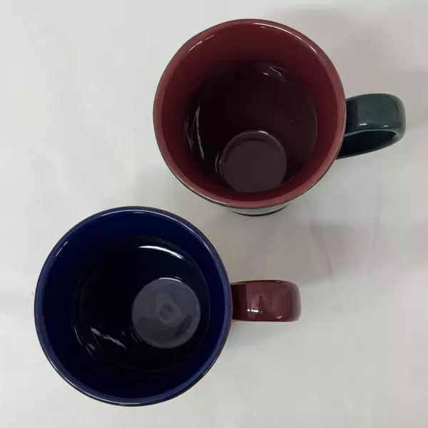 Set of 2 Pfaltzgraff Designer Collection Footed Coffee Mugs Burgundy Cobalt Blue