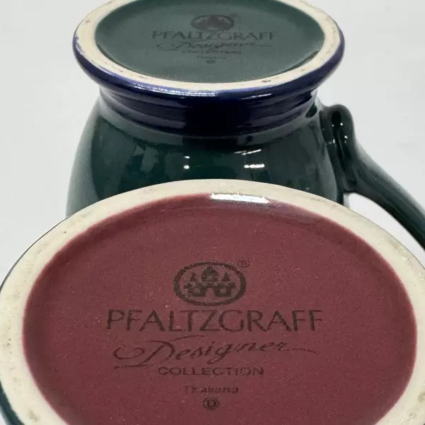 Set of 2 Pfaltzgraff Designer Collection Footed Coffee Mugs Burgundy Cobalt Blue