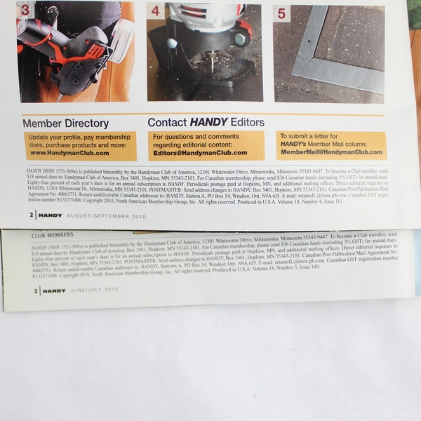 Lot Of 2 Handy The Handyman Club Of America Magazine June/July Aug/Sept 2010