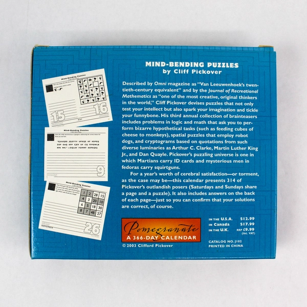Mind Bending Puzzles By Cliff Pickover A 366 Day Calendar 2004 Original Package