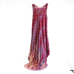 Boho Swing Tank Dress Maroon Gold Paisley Print