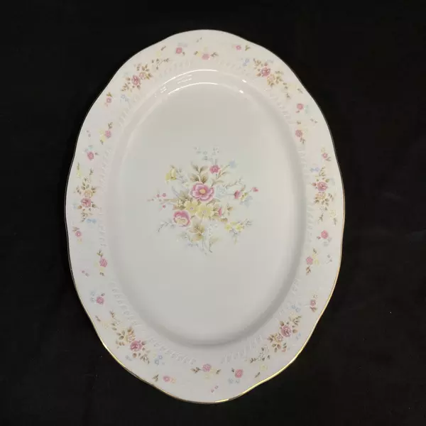 Yong Shen Hand Painted China Platter White With Flowers Platinum Rim