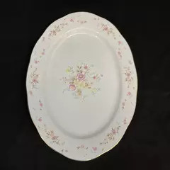 Yong Shen Hand Painted China Platter White With Flowers Platinum Rim