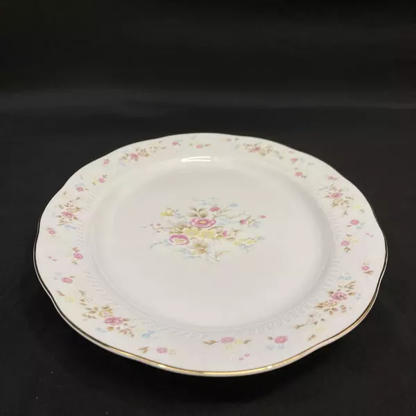 Yong Shen Hand Painted China Platter White With Flowers Platinum Rim