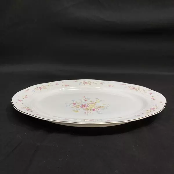 Yong Shen Hand Painted China Platter White With Flowers Platinum Rim