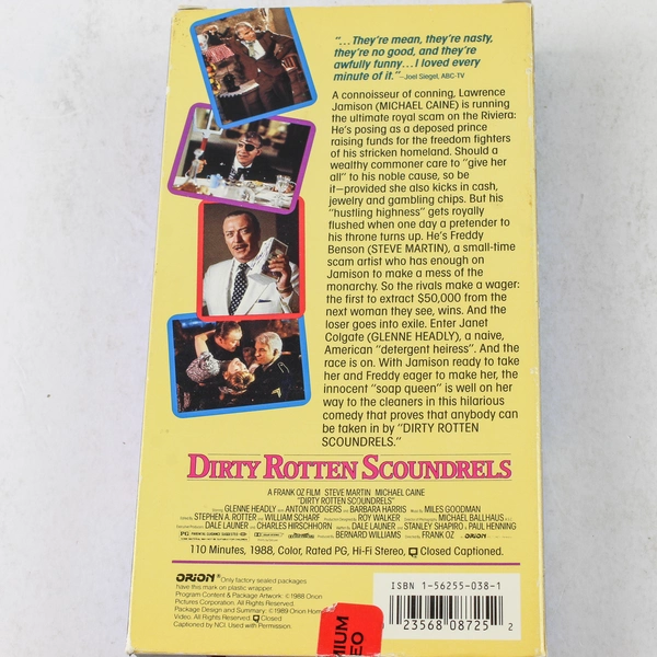 Dirty Rotten Scoundrels VHS 1989 Steve Martin Michael Caine Orion Video