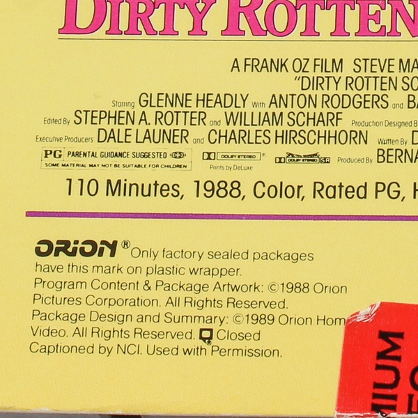 Dirty Rotten Scoundrels VHS 1989 Steve Martin Michael Caine Orion Video