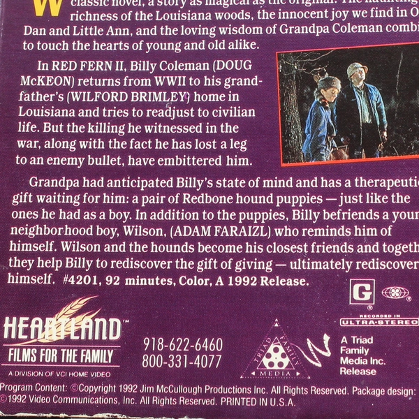Where the Red Fern Grows Part 2 VHS 1992 Wilford Brimley Family Movie