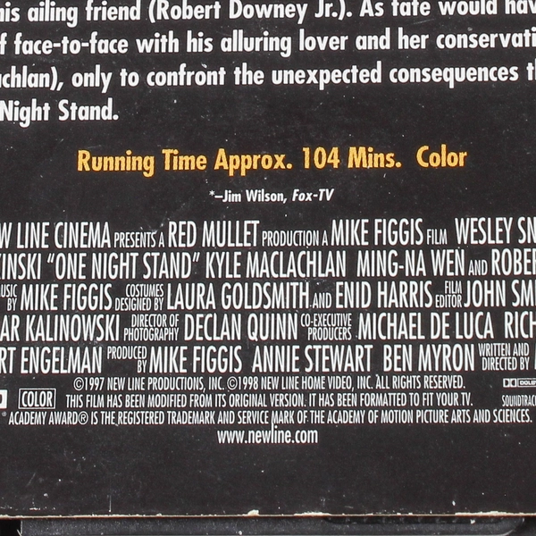 One Night Stand VHS 1997 Wesley Snipes Robert Downey Jr. Pre-Owned