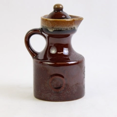 Small Brown Drip Glaze Oil or Vinegar Bottle with Lid Made in Taiwan