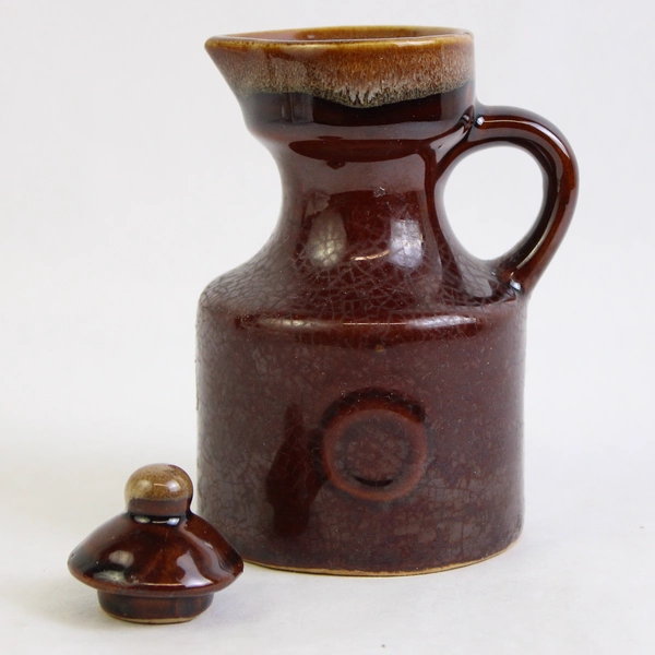 Small Brown Drip Glaze Oil or Vinegar Bottle with Lid Made in Taiwan