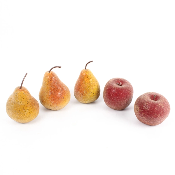 Lot of 5 Lightweight Fake Plastic Fruit for Display, Pear and Apple Glitter Dew
