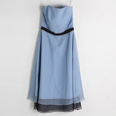Eden Maids Bridesmaid Strapless Dress Light Blue Cornflower Black Belt Formal