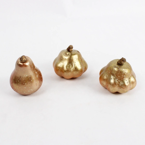 Lot of 3 Lightweight Fake Fruit for Display, Gold Mini Pear and Gourds