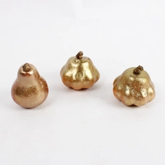 Lot of 3 Lightweight Fake Fruit for Display, Gold Mini Pear and Gourds
