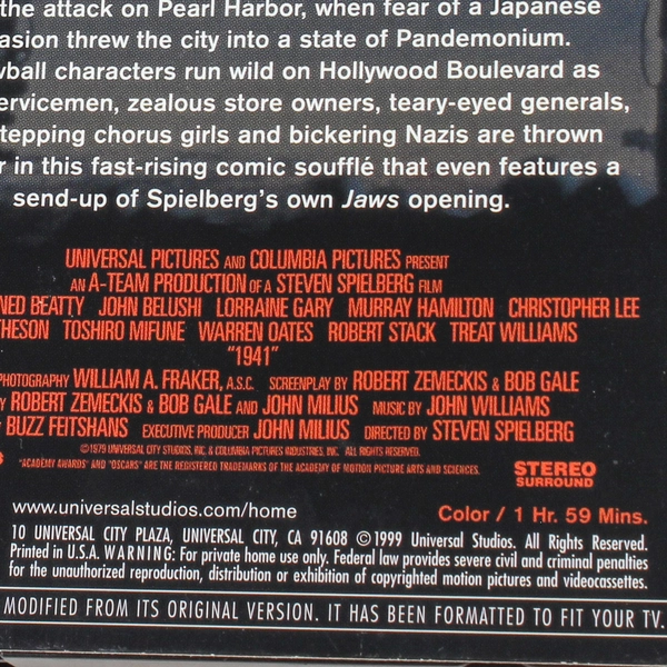 1941 VHS 1999 Universal Collector's Choice Dan Aykroyd John Belushi As Is