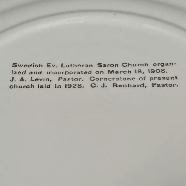 Vintage Saron Evangelical Lutheran Church Hoquiam Washington Collector Plate